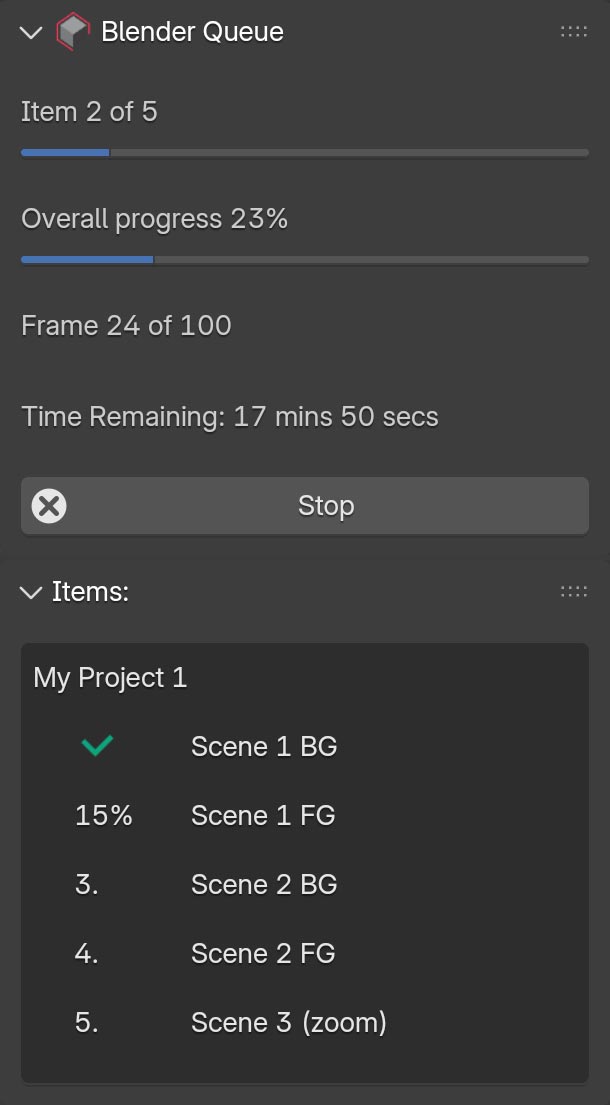 Batch Rendering Progress Panel